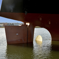Buy canvas prints of  Close up of the stern of a bulk cargo vessel by Frank Irwin