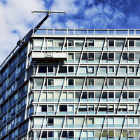 Buy canvas prints of  High Rise maintenance - window cleaning by Frank Irwin