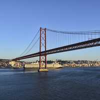 Buy canvas prints of  QE2 passes unde rthe April 25th bridge in Lisbon by Frank Irwin