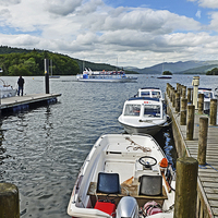 Buy canvas prints of  Windermere, a cruise boat passes by. by Frank Irwin