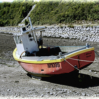 Buy canvas prints of  A boat lies in Solva Harbour, Wales, UK (Grunged  by Frank Irwin