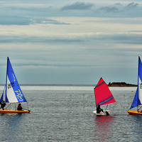 Buy canvas prints of  Three yachts manoeuvre off Hilbre Island by Frank Irwin
