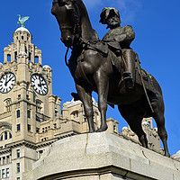 Buy canvas prints of Edward VII in front of Liverpool's Liver Building by Frank Irwin