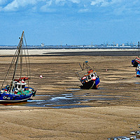 Buy canvas prints of Three yachts rest aground at Hoylake by Frank Irwin
