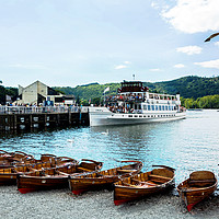 Buy canvas prints of A Windermere cruise boat taking on passengers by Frank Irwin