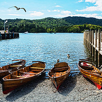 Buy canvas prints of Rowing boats moored on Windermere. by Frank Irwin