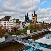 Buy canvas prints of A Rhine Riverboat alongside in Cologne. by Frank Irwin