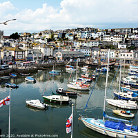 Buy canvas prints of Brixham Harbour and The Golden Hind by Frank Irwin
