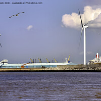 Buy canvas prints of Wind turbines on North Mersey banks. by Frank Irwin