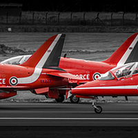 Buy canvas prints of Red Arrows Threesome Take-Off by Gareth Burge Photography