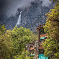 Buy canvas prints of Painted Ahwahnee Hotel with Yosemite Falls by Gareth Burge Photography