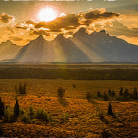 Buy canvas prints of Painterly Golden Grand Teton Sunset by Gareth Burge Photography