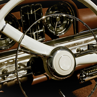 Buy canvas prints of Classic Car Steering Wheel by Simon Owler