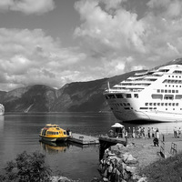 Buy canvas prints of Cruise ships at Eidfjord by Bill Lighterness