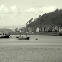 Buy canvas prints of Oban Harbour , Black and White by Bill Lighterness