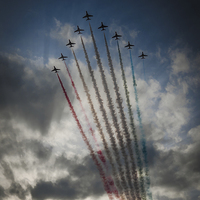 Buy canvas prints of Red Arrows arrive at Prestwick by Rona Arkley