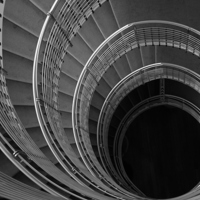 Buy canvas prints of Stairwell, B&W, silver, vertical, tunnel by Alasdair Rose