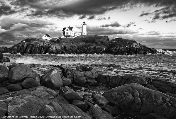 Nubble Lighthouse, Maine 4bw Picture Board by Steven Ralser