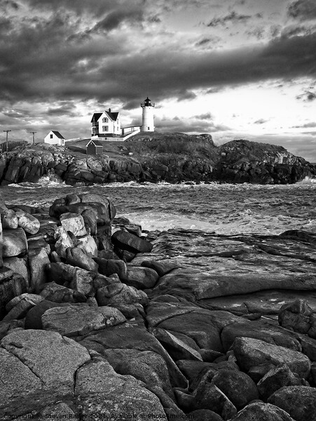Nubble Lighthouse, Maine 5bw Picture Board by Steven Ralser