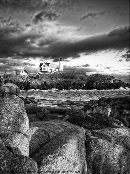 Nubble Lighthouse, Maine 6bw Picture Board by Steven Ralser