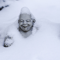 Buy canvas prints of Happy Buddha in Snow by Steven Ralser