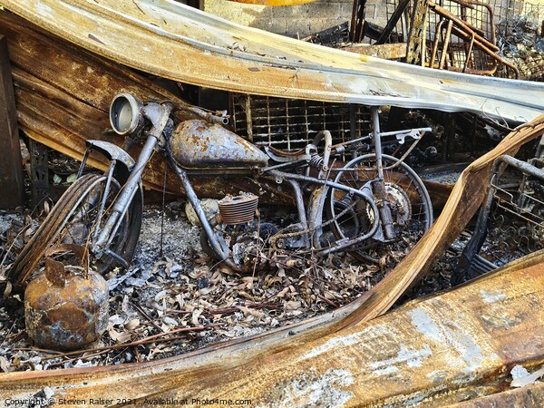 Burnt BSA Bantam Motorbike Picture Board by Steven Ralser