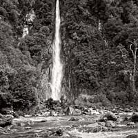 Buy canvas prints of Thunder Creek Falls BW- New Zealand by Steven Ralser