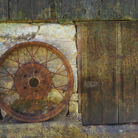 Buy canvas prints of Rusty Wheel by Pamela Briggs-Luther