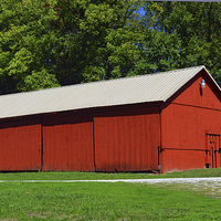 Buy canvas prints of American Red Barn by Pamela Briggs-Luther