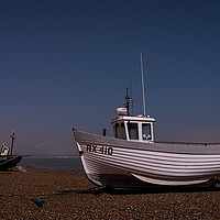 Buy canvas prints of Dungeness Fishing Boats At Night by David Attenborough