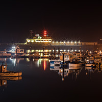 Buy canvas prints of Ramsgate Outer Marina At Night by David Attenborough