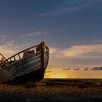 Buy canvas prints of Old Dungeness Fishing Boat Under The Stars by David Attenborough