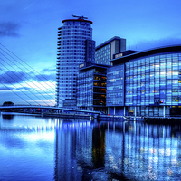 Buy canvas prints of Blue Moment in MediaCityUK by Juha Remes