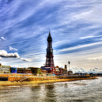 Buy canvas prints of  Blackpool Tower and Golden Mile during Sunny Day by Juha Remes