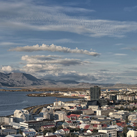 Buy canvas prints of Aerial view of Reykjavik Iceland by Marianne Campolongo