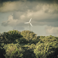 Buy canvas prints of Green energy funky wind turbine Cape Cod by Marianne Campolongo