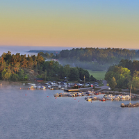 Buy canvas prints of Panorama Stockholm Archipelago at dawn Sweden by Marianne Campolongo