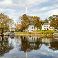 Buy canvas prints of Church reflected in Pond Cape Cod by Marianne Campolongo