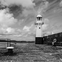 Buy canvas prints of  Mevagissey Harbour Lighthouse by Wendy Williams CPAGB