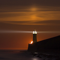 Buy canvas prints of  Lighthouse Moonrise by Col Cooper