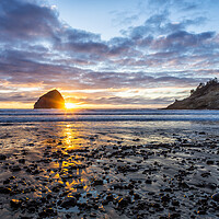 Buy canvas prints of Sunset at Haystack Rock, Cape Kiwanda, Pacific City, Oregon by Belinda Greb