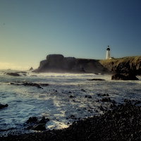 Buy canvas prints of Yaquina Lighthouse and Beach, No. 2 by Belinda Greb