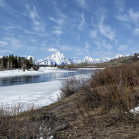 Buy canvas prints of Grand Tetons from Oxbow Bend at a Distance by Belinda Greb