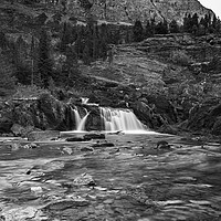 Buy canvas prints of Redrock Falls bw - Glacier National Park by Belinda Greb