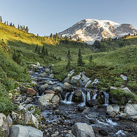 Buy canvas prints of Early Morning Light on Mt Rainier above Edith Cree by Belinda Greb