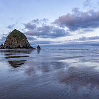 Buy canvas prints of Haystack Rock at Low Tide in Early Morning by Belinda Greb