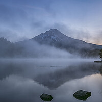 Buy canvas prints of Rising Light and Mist on Trillium Lake by Belinda Greb