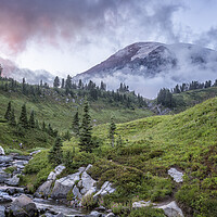 Buy canvas prints of Mount Rainier and Edith Creek at Sunset by Belinda Greb