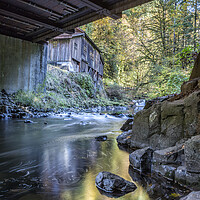 Buy canvas prints of The View of Cedar Creek Grist Mill from Under The Bridge by Belinda Greb