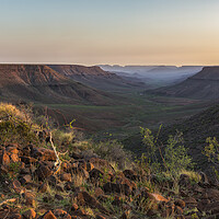 Buy canvas prints of Sun Setting at Grootberg Lodge over Klip River Valley in Namibia by Belinda Greb